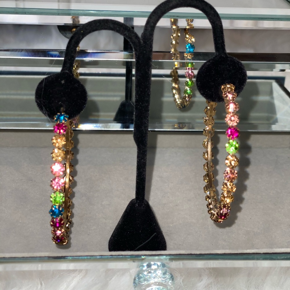 Brand New Multi-Color Rhinestone Hoops medium size - Picture 8 of 8